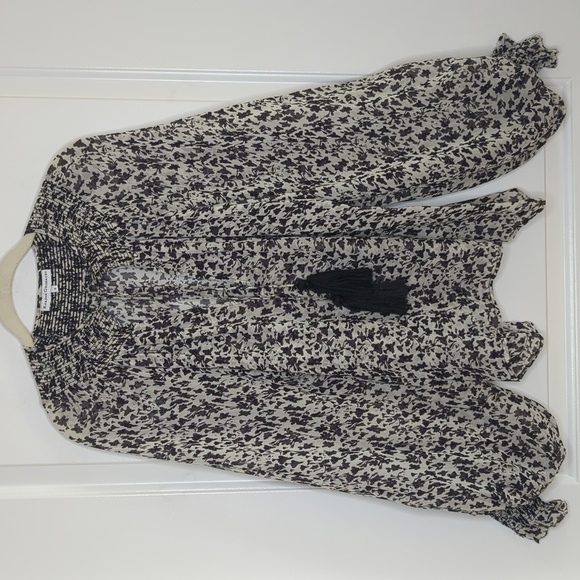 Karina Grimaldi Silk Oversized Balloon Sleeve Floral Print Top Black Ivory M - Picture 4 of 14